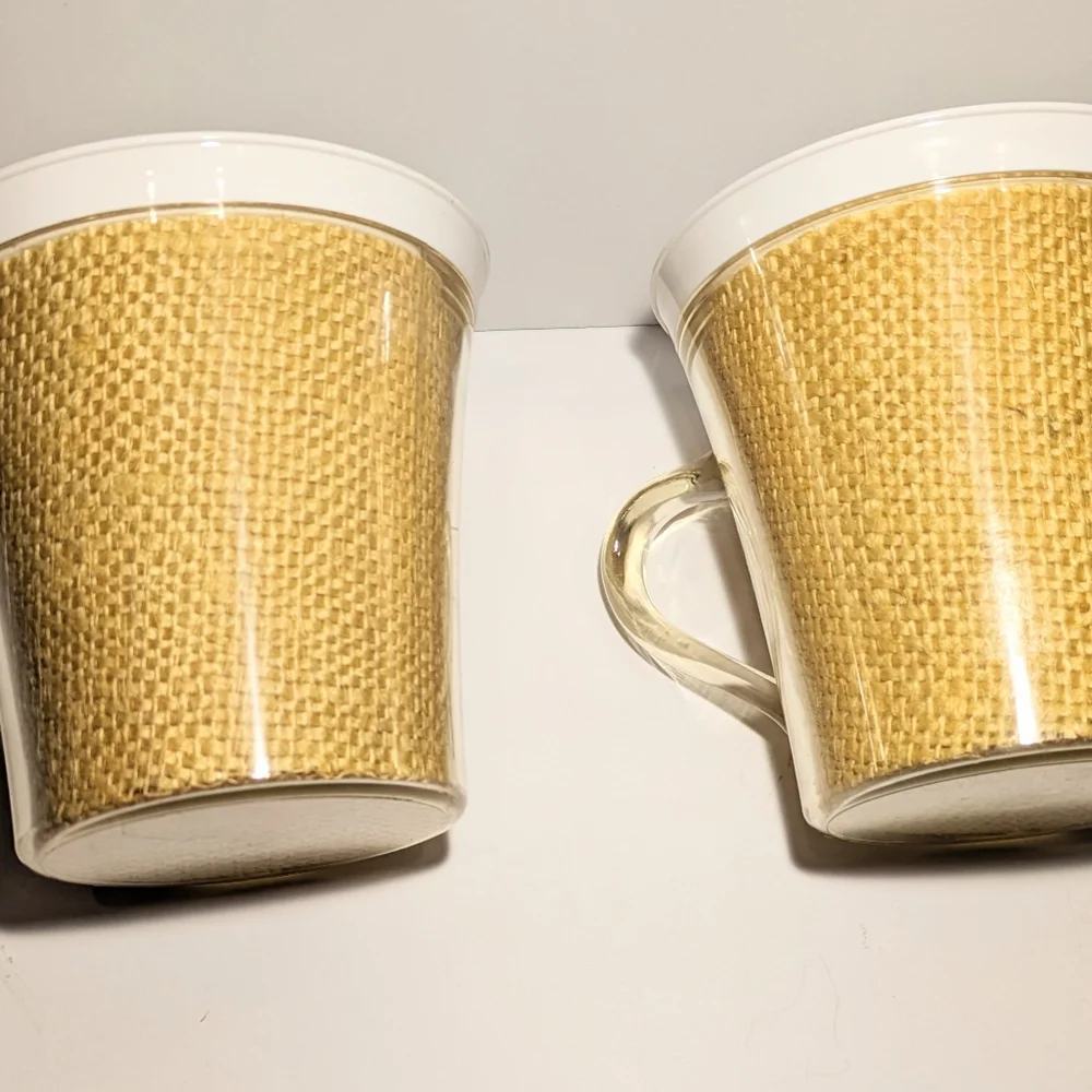 Vintage Raffiaware/Thermoware Cups/Mugs - Set of 2 with White Inside